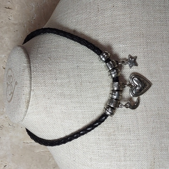 Brighton Braided Leather Choker Style Charm Necklace - Picture 1 of 4